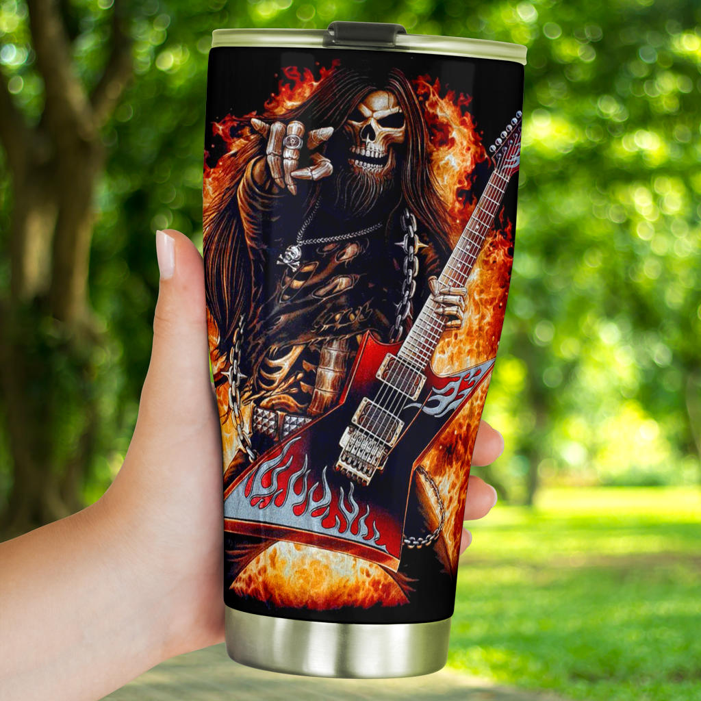 Guitarist grim reaper skull tumbler