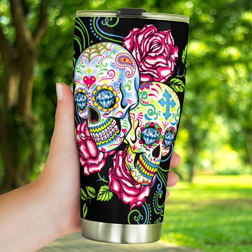 Sugar skull floral tumbler mug cup