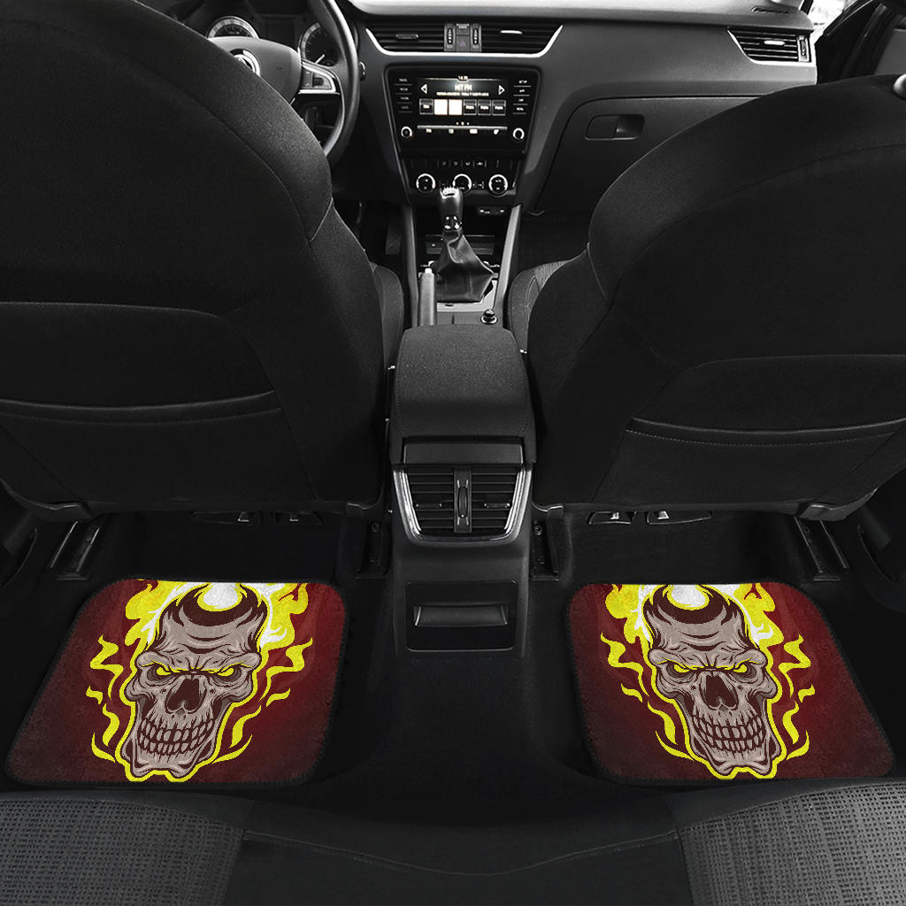 Set of 4 pcs flaming skull car mats