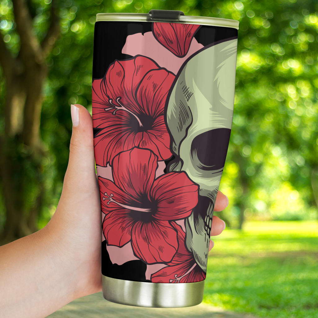 Sugar skull floral tumbler mug cup