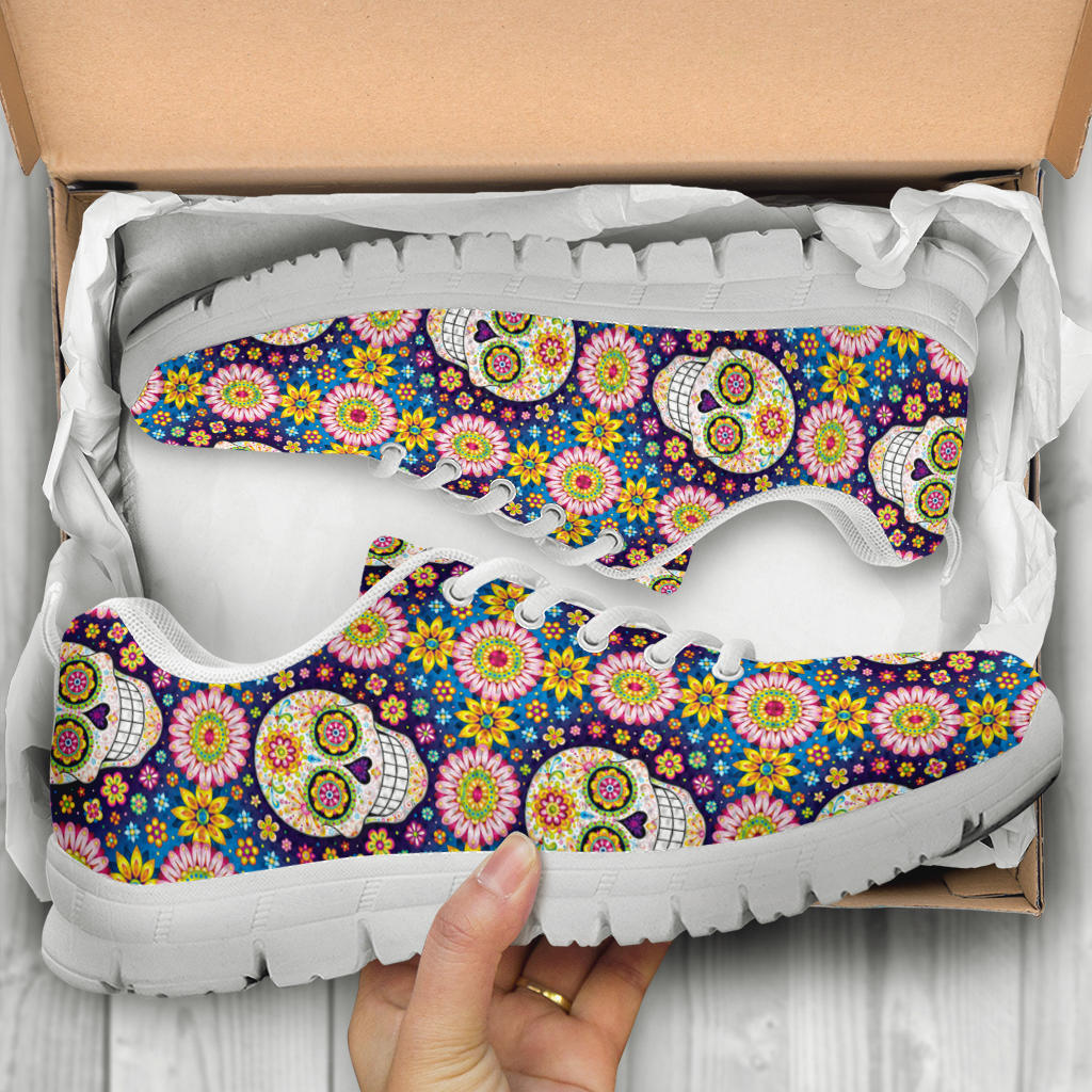 Sugar skull sneakers shoes - black