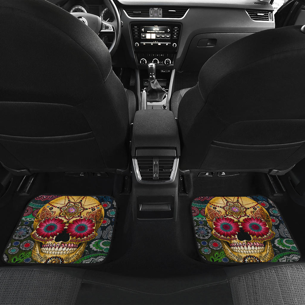 Set of 4 pcs sugar skull car mats