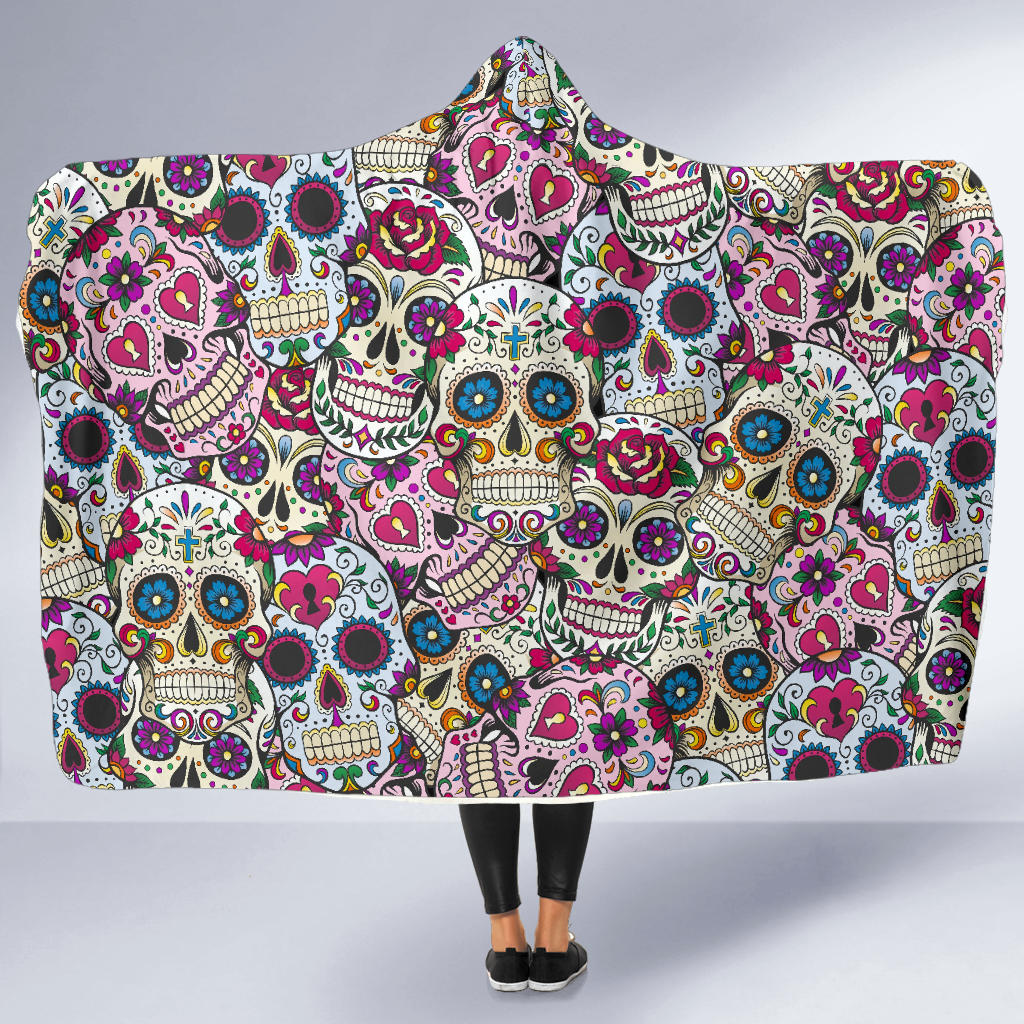 Beautiful sugar skull hoodie blanket, skull blanket