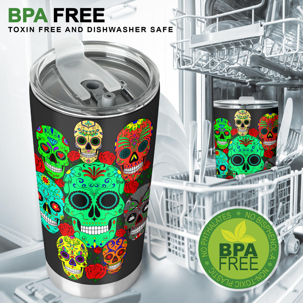 Sugar skull floral tumbler mug cup