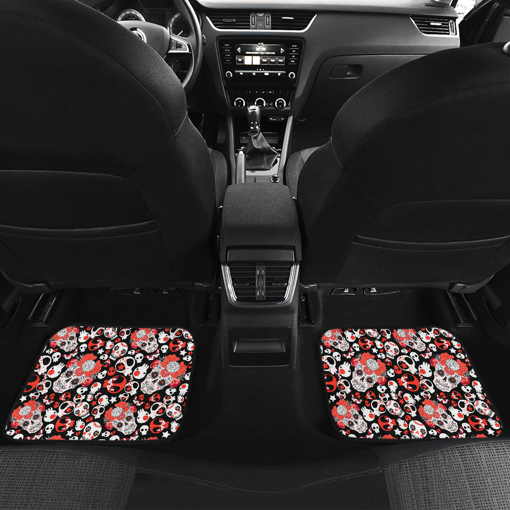 Set of 4 pcs floral day of the dead sugar skull car mats