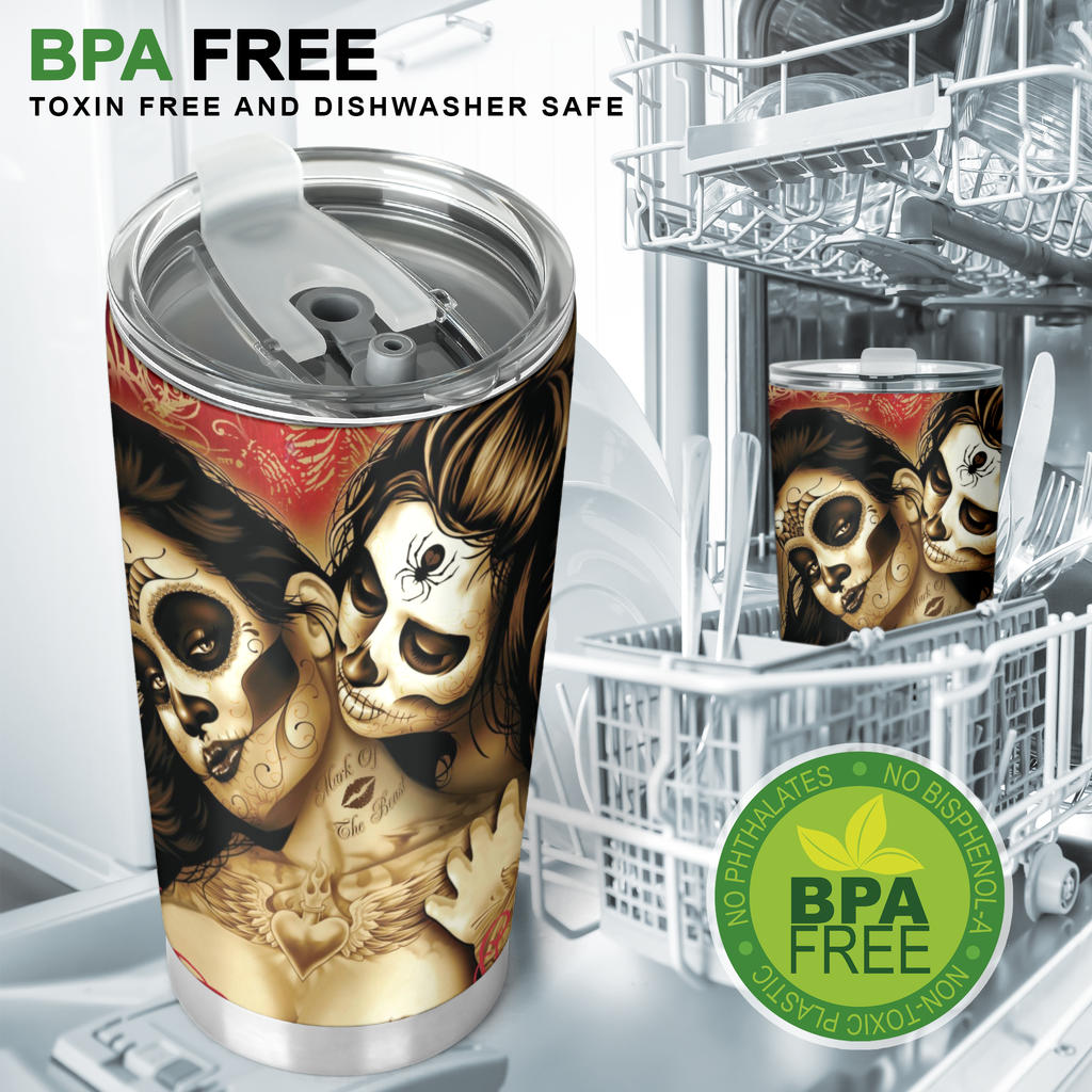 Beautiful girl sugar skull tumbler cup