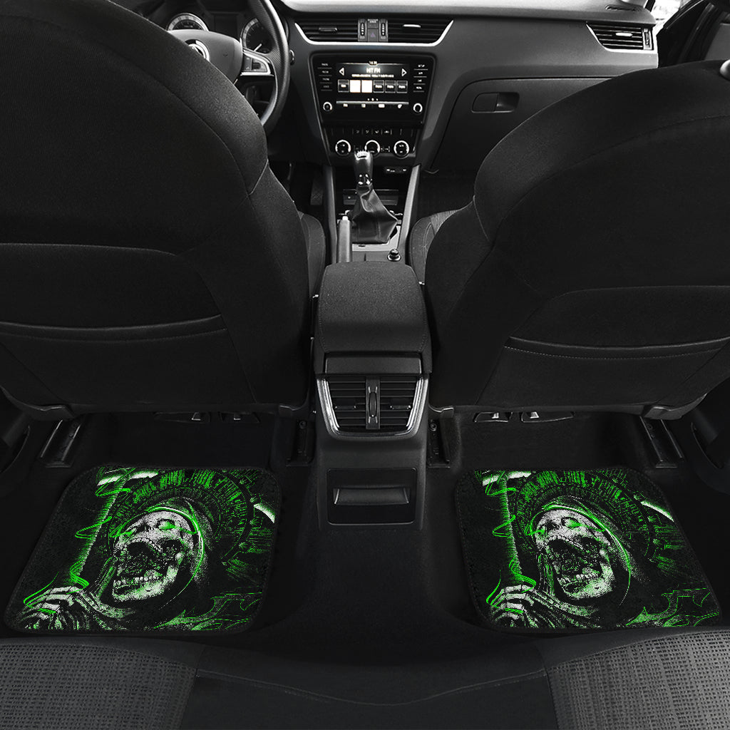 Set of 4 pcs green flaming skull car mats