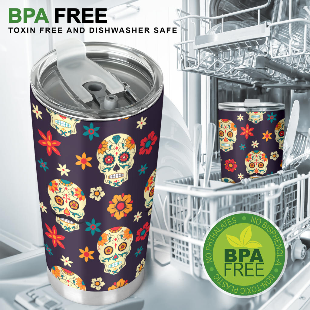 Sugar skull floral tumbler mug cup