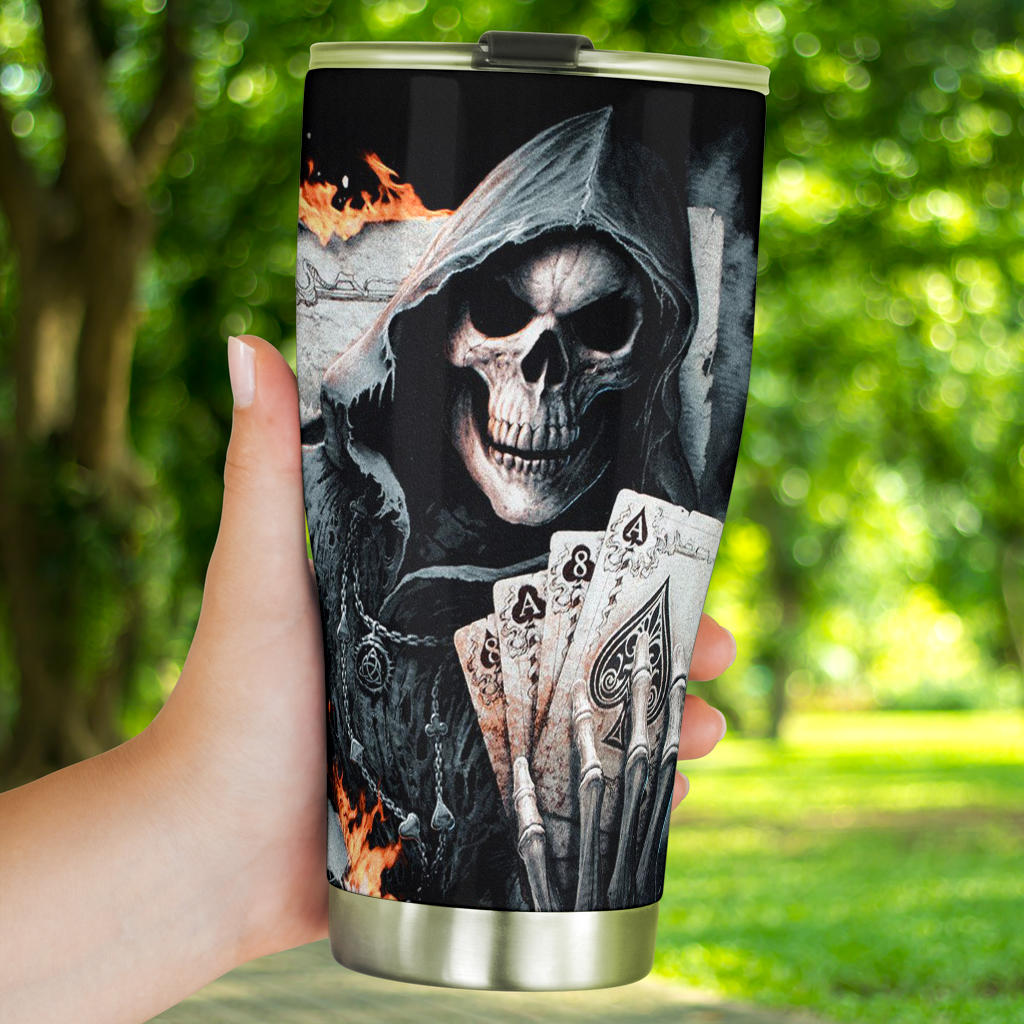 Grim reaper skeleton skull tumbler mug