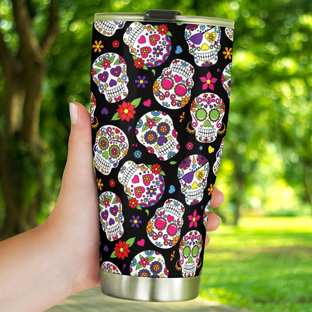 Mexican skull tumbler cup mug, mexico freezer Mug, candy skull freezer Mug, sugar skull girl freezer Mug, day of the dead cup