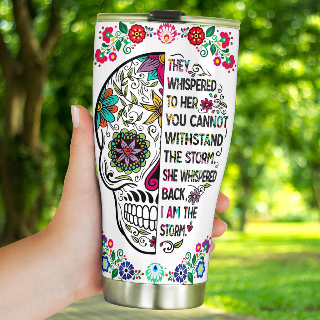 Dia de los muertos skull tumbler, sugar skull girl beer mug, candy skull coffee mug, mexican skull freezer Mug, day of the dead tumbler