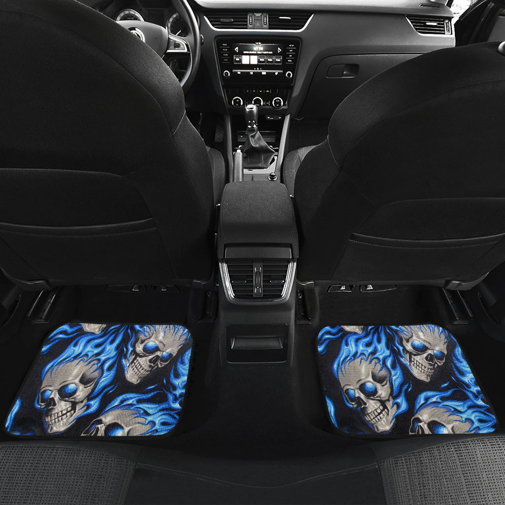 Set of 4 pcs blue flaming skull car mats