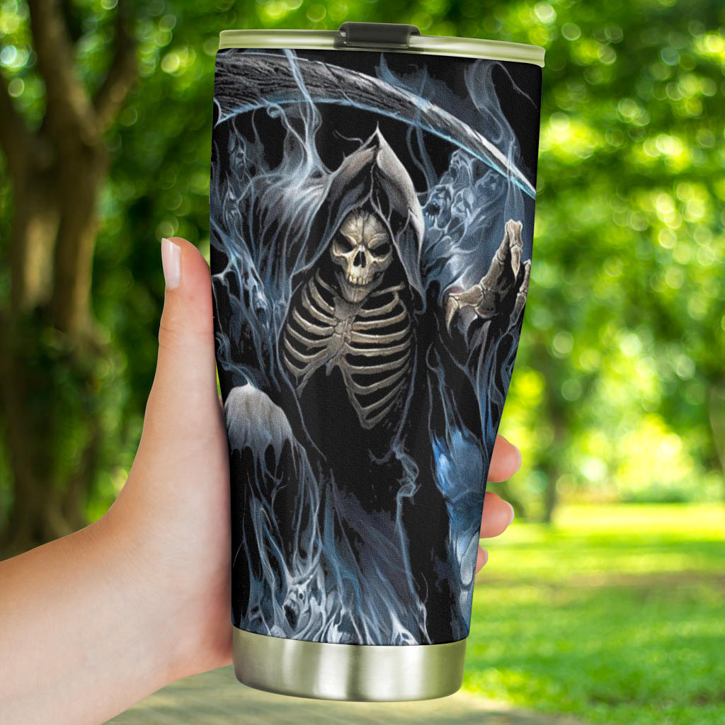 Grim reaper skeleton skull tumbler mug cup