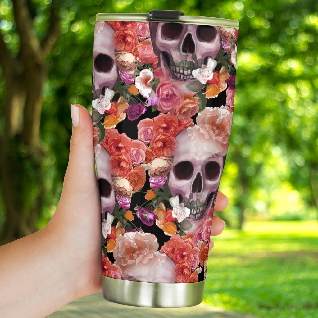 Sugar skull floral tumbler mug cup