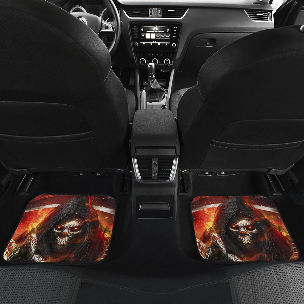 Set of 4 pcs flaming skull car mats