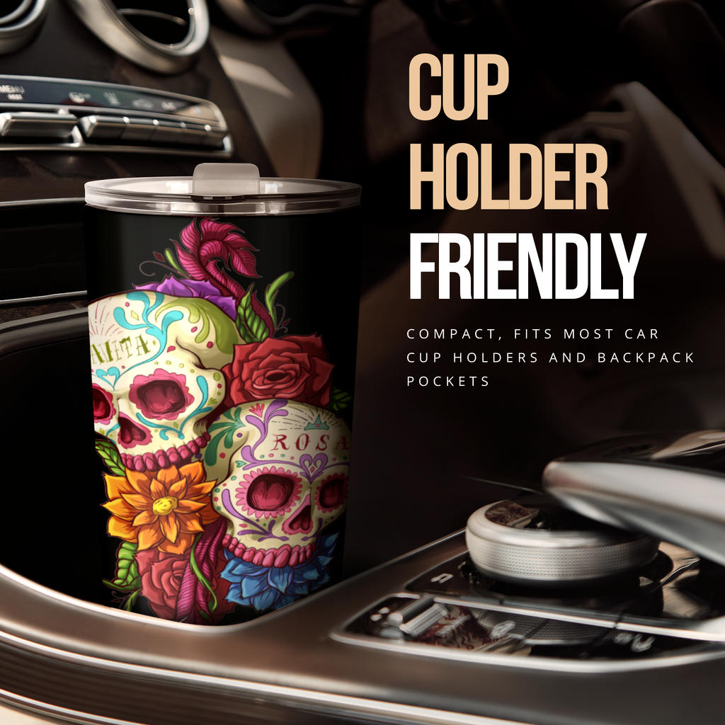 Floral rose sugar skull tumbler cup