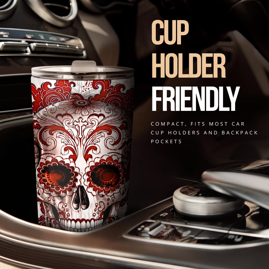 Sugar skull floral tumbler mug cup