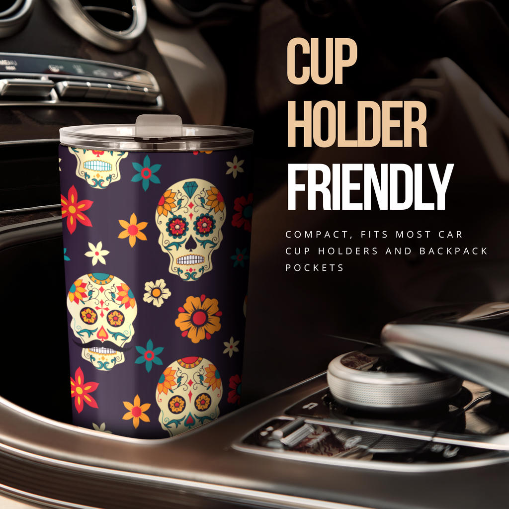Sugar skull floral tumbler mug cup