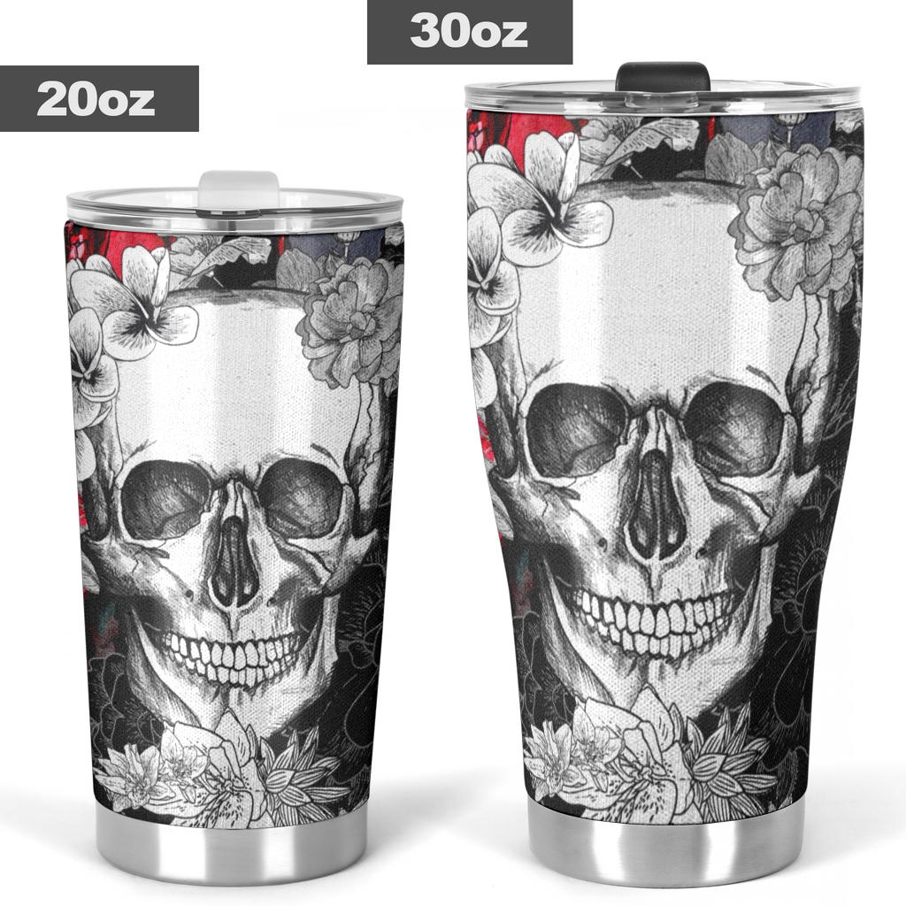 Floral skull tumbler mug cup