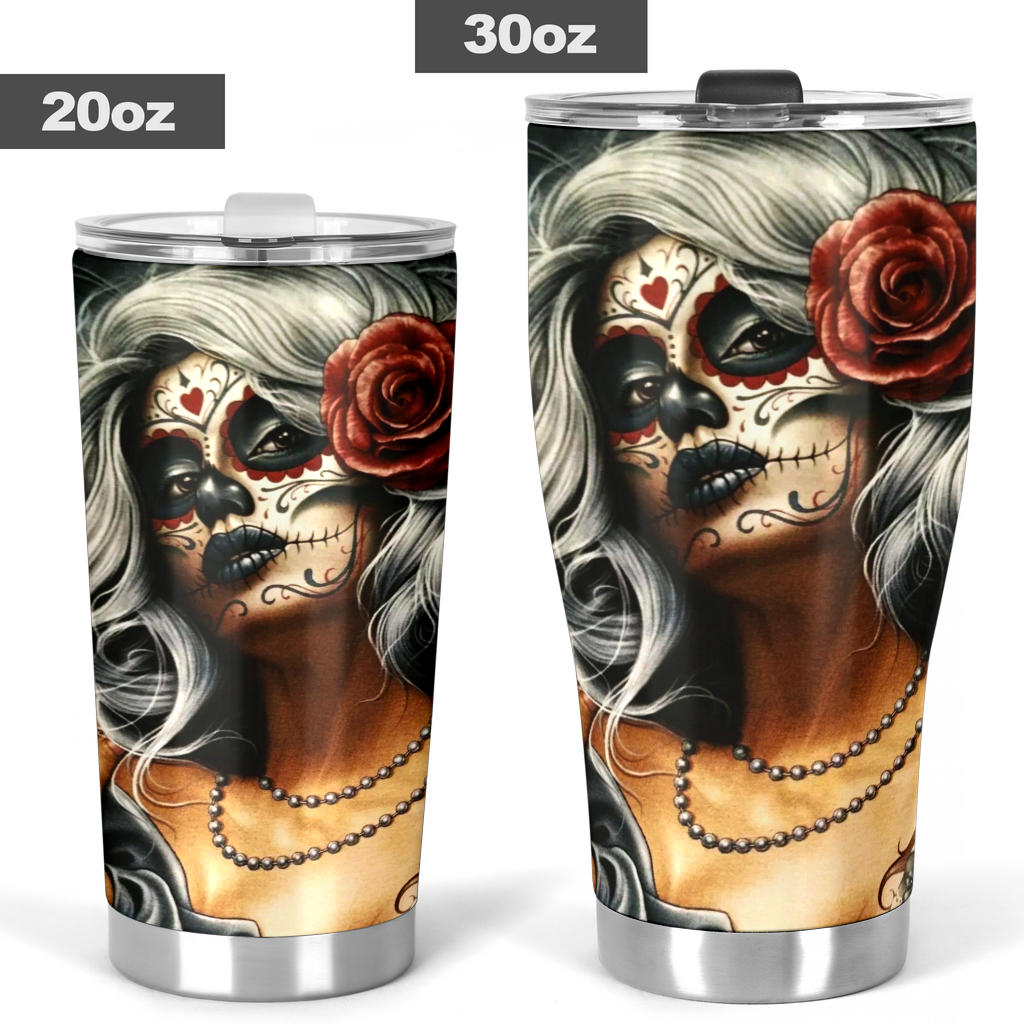 Sugar skull beautiful girl tumbler cup