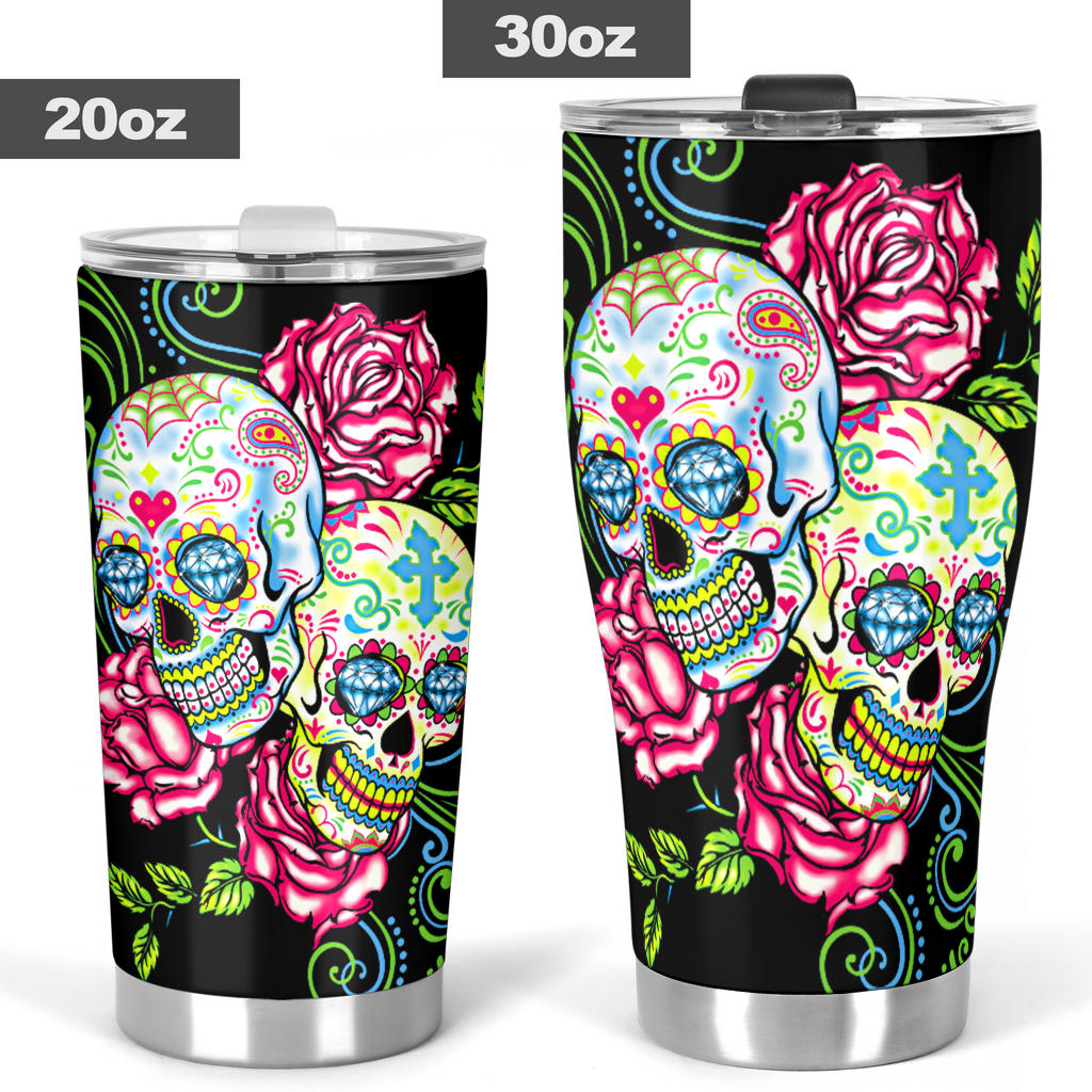 Sugar skull floral tumbler mug cup