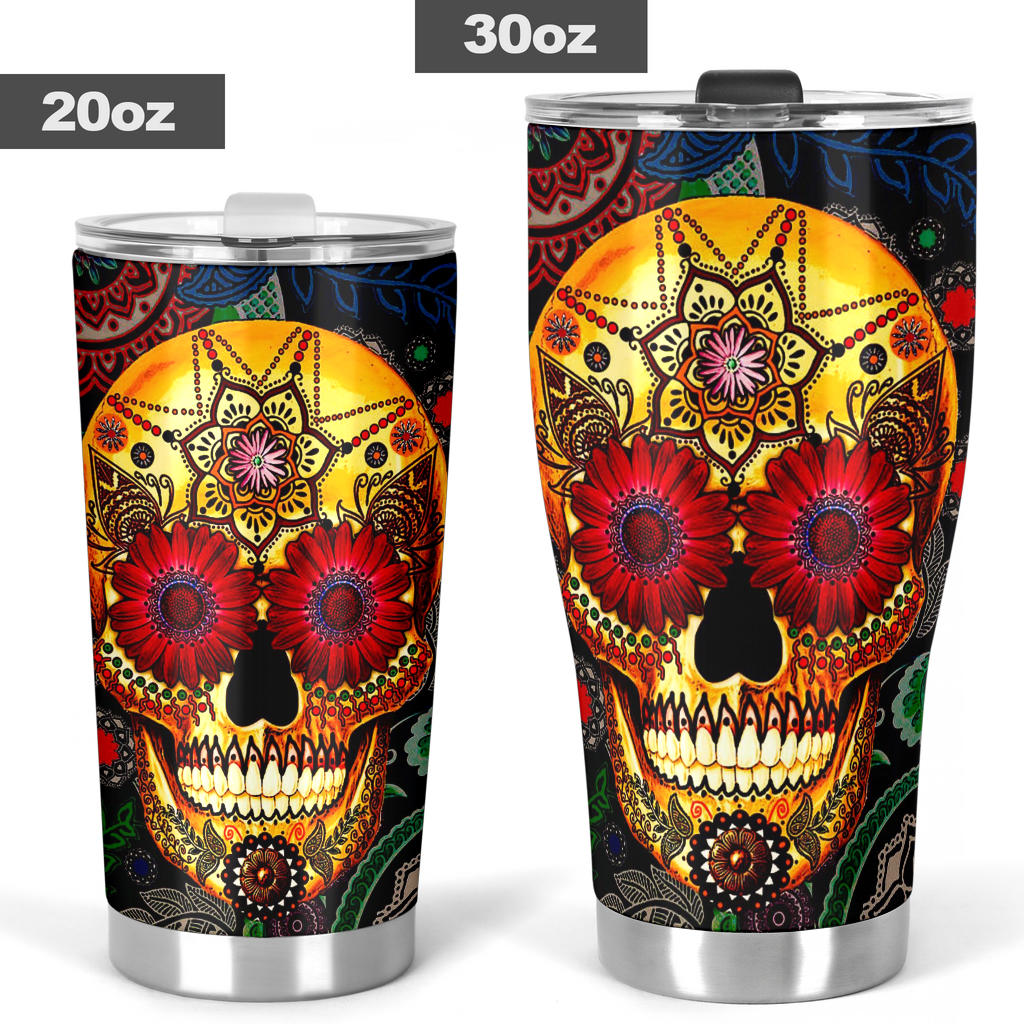 Sugar skull floral tumbler mug cup