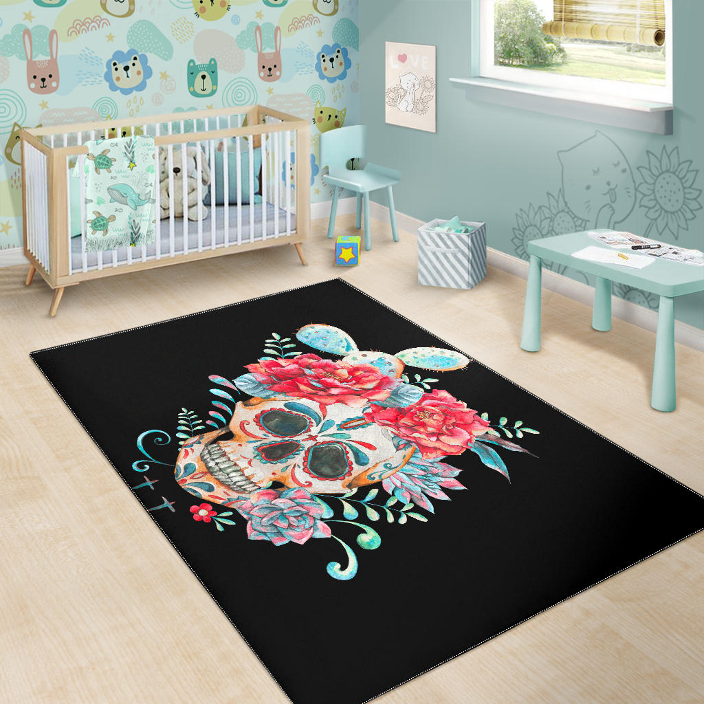 Floral sugar skull rug mat carpet
