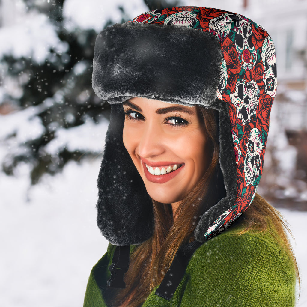 Sugar skull trapper hat