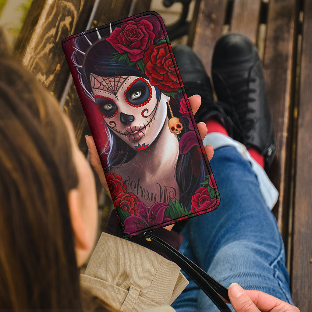 Day of the dead sugar skull clutch wallet purse