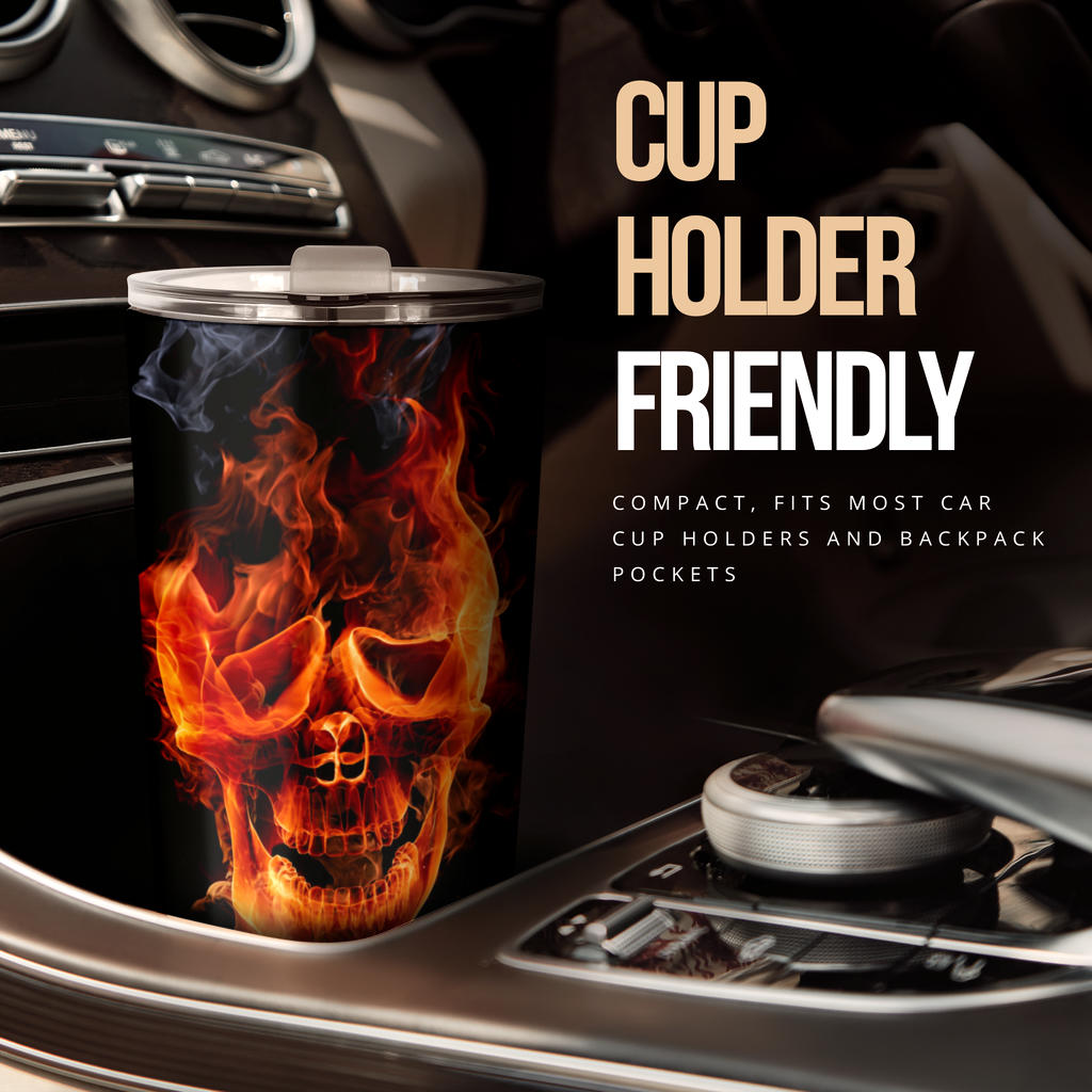 Flaming skull tumbler cup