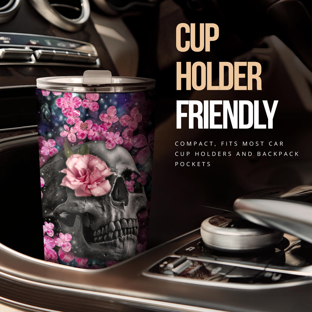 Floral skull tumbler mug cup