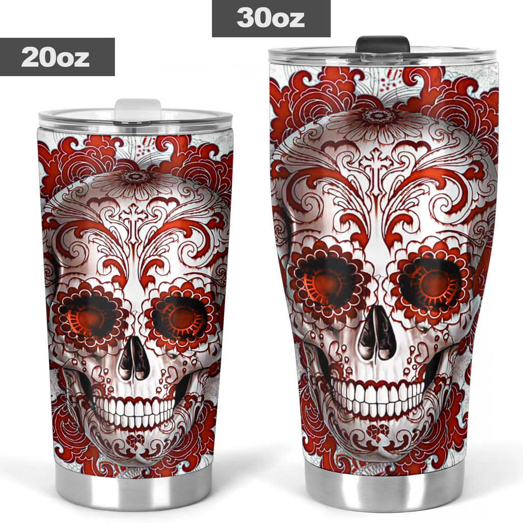 Sugar skull floral tumbler mug cup