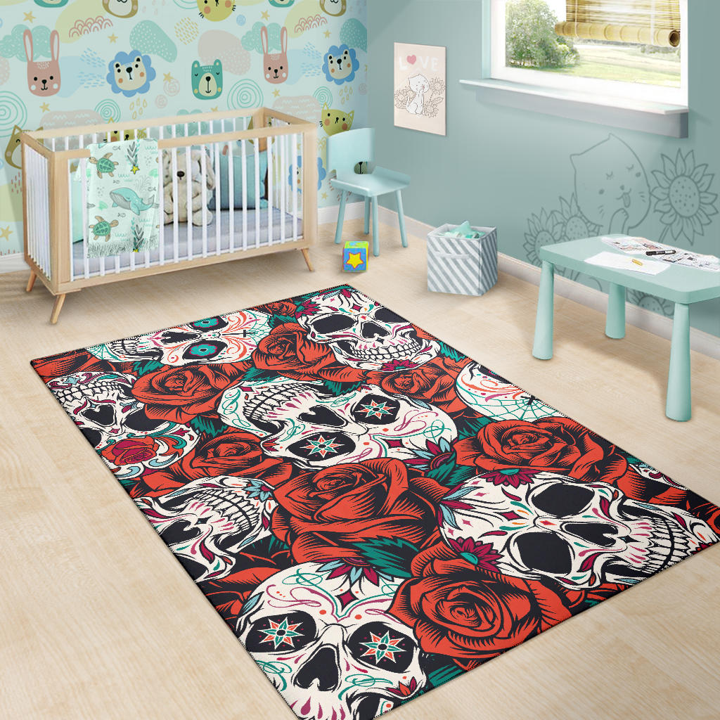 Awesome floral skull rug mat