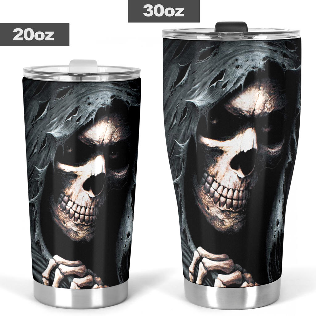 Grim reaper skeleton skull tumbler mug