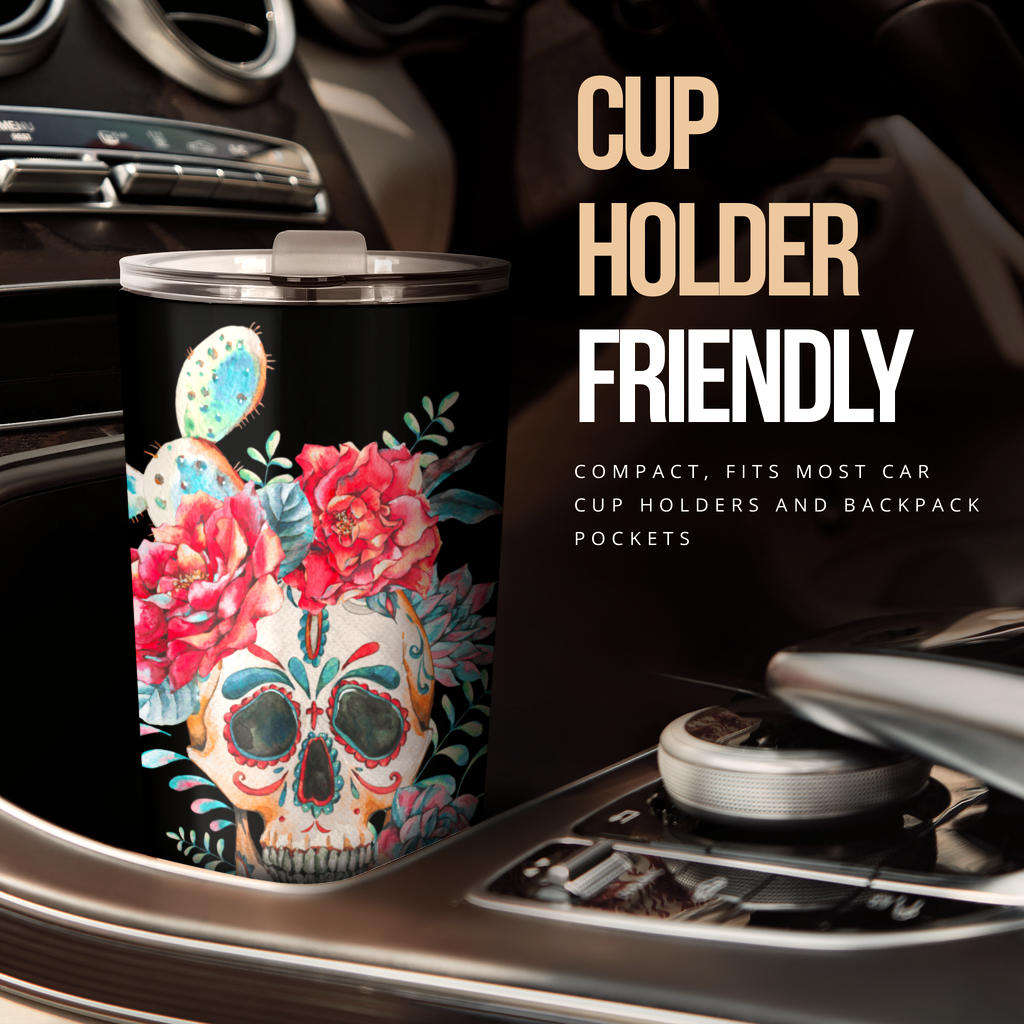 Floral skull tumbler mug cup