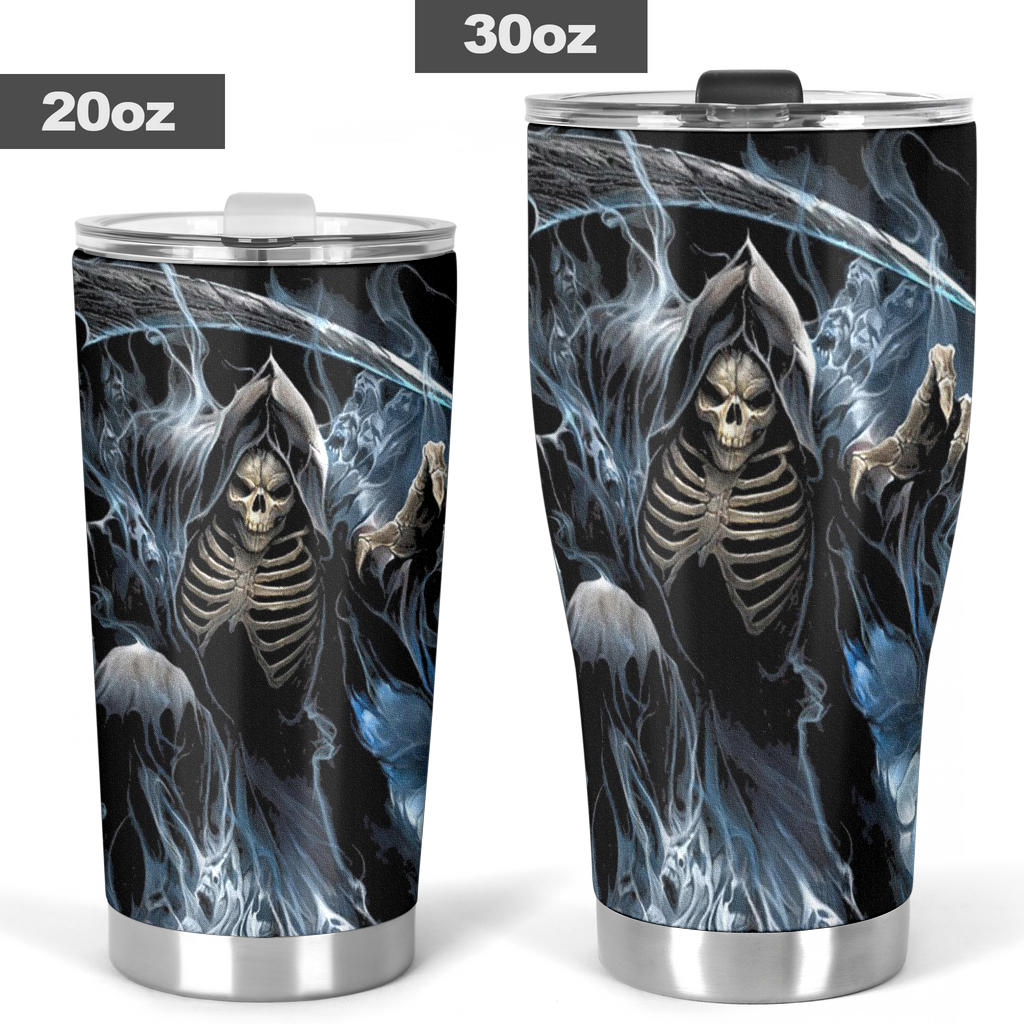 Grim reaper skeleton skull tumbler mug cup