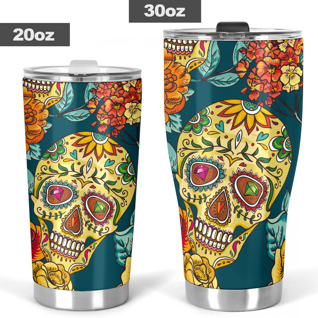 Sugar skull floral tumbler mug cup