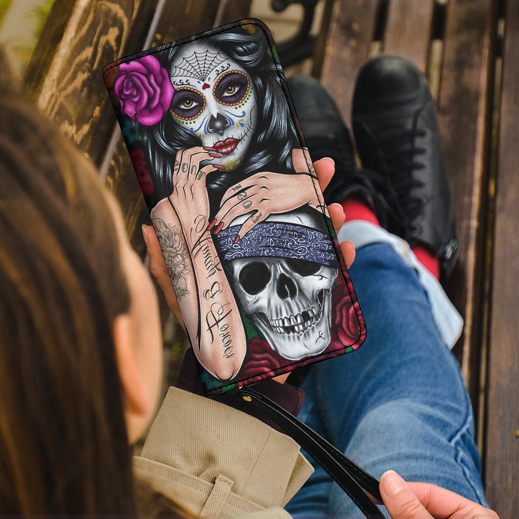Sugar skull calavera girl wallet clutch purse