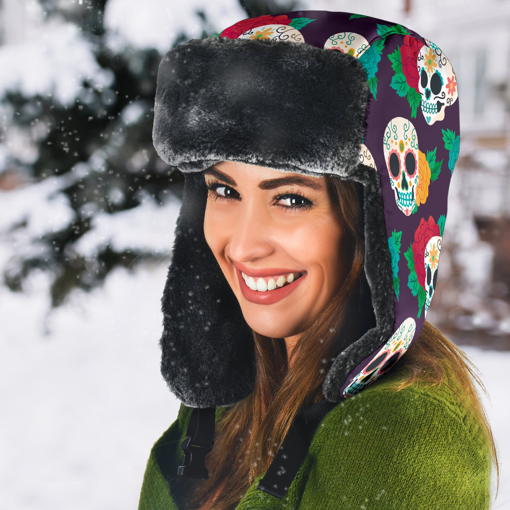 Sugar skull trapper hat