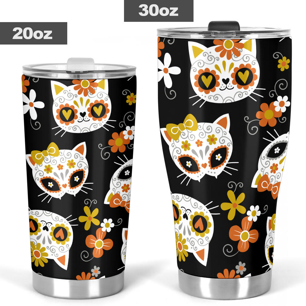 Cat sugar skull tumbler