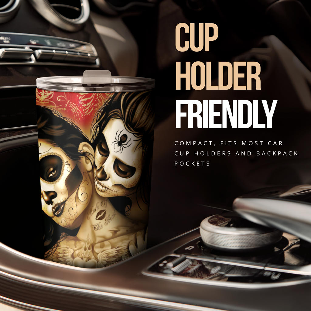 Beautiful girl sugar skull tumbler cup