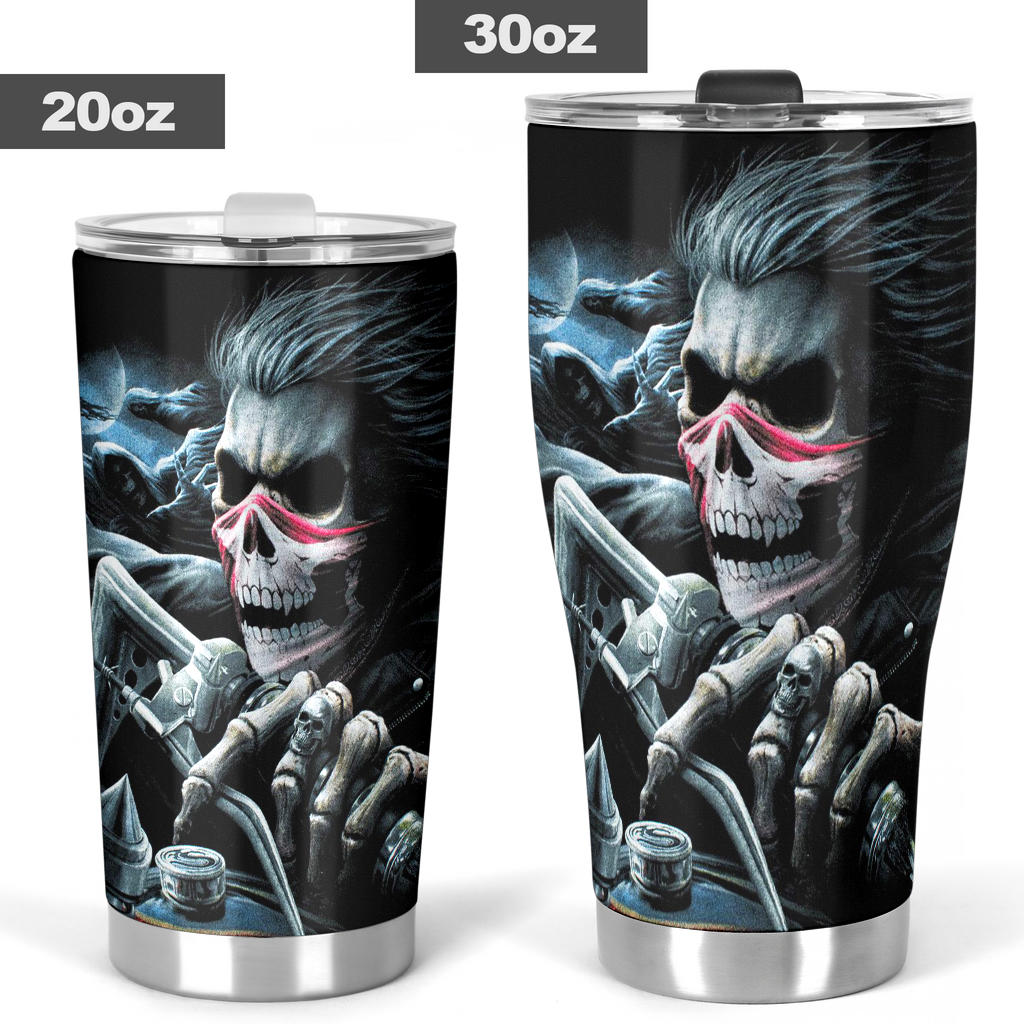 Skull biker tumbler mug