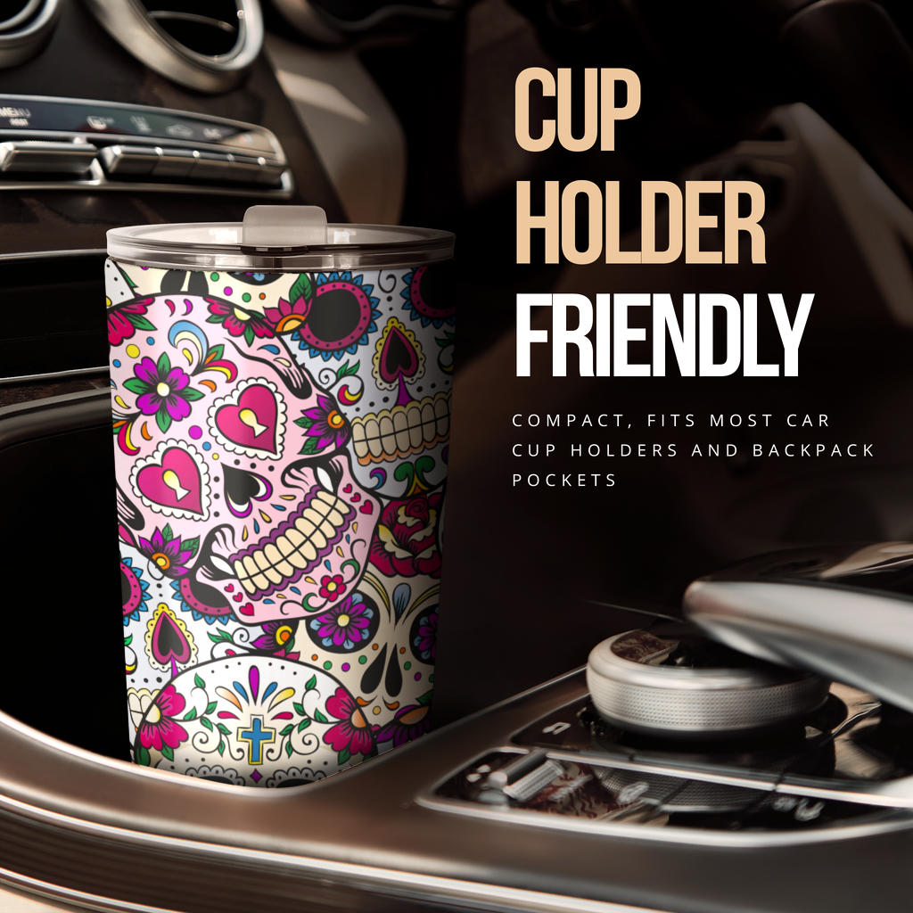 Sugar skull floral tumbler mug cup