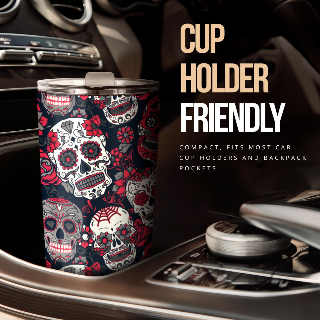 Sugar skull floral tumbler mug cup