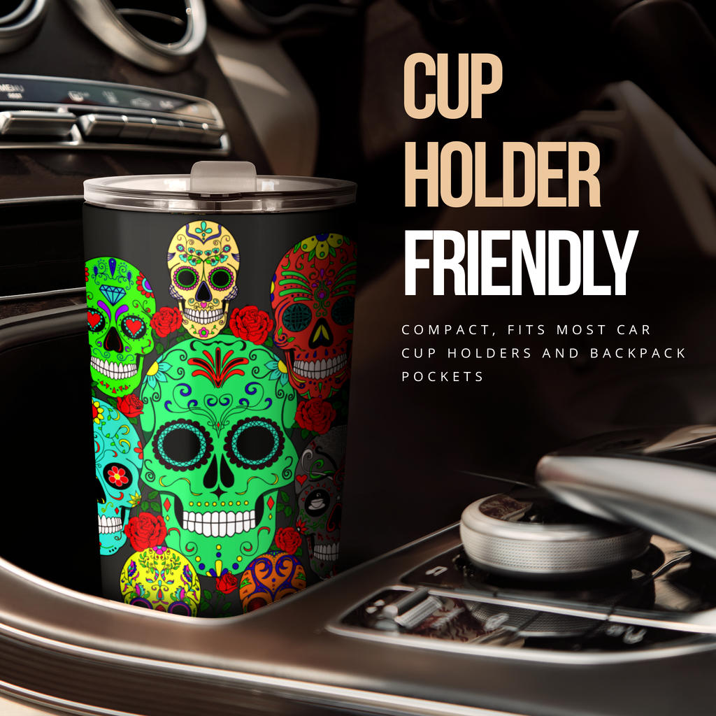 Sugar skull floral tumbler mug cup
