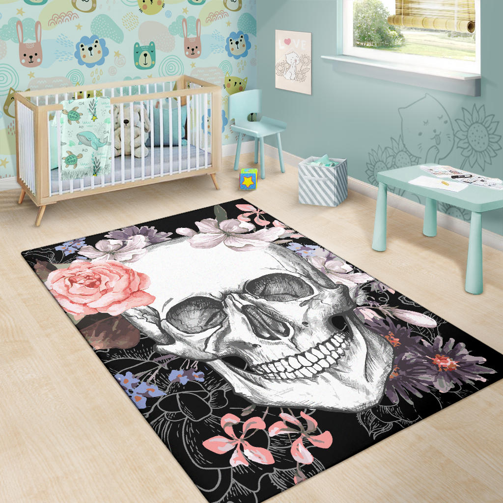 Floral skull rug mat carpet