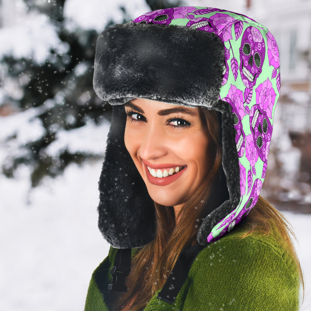 Sugar skull trapper hat