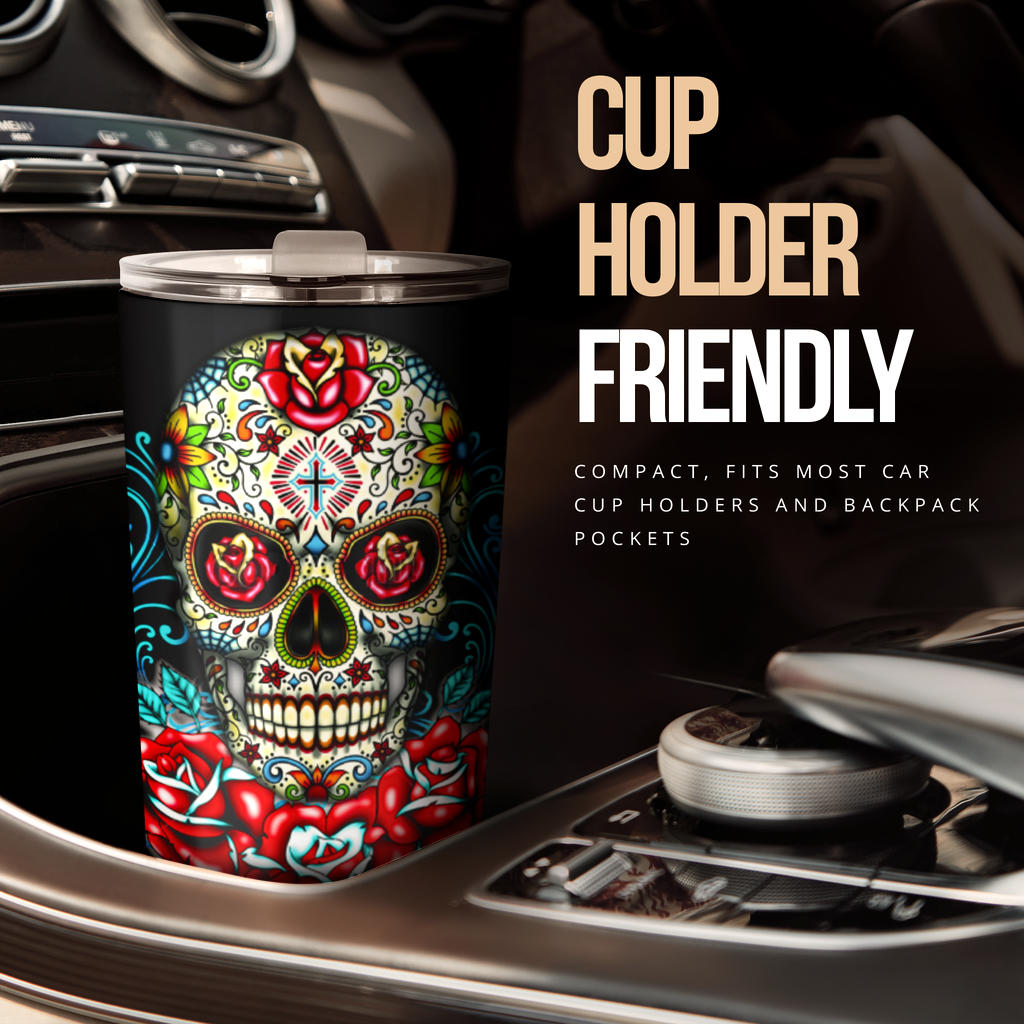 Sugar skull floral tumbler mug cup