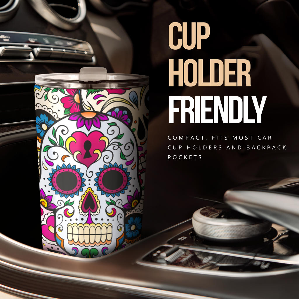 Sugar skull floral tumbler mug cup