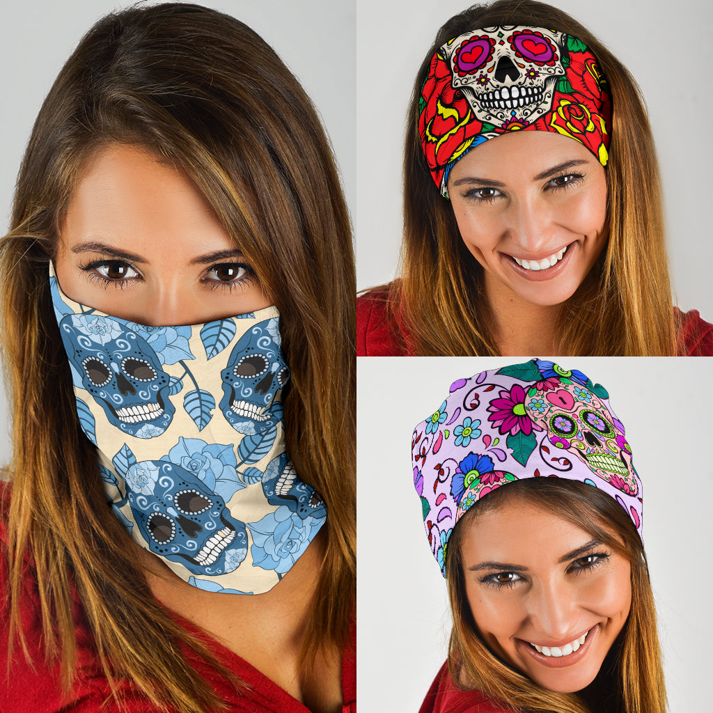 Set of 3 sugar skull candy gothic day of the dead bandana